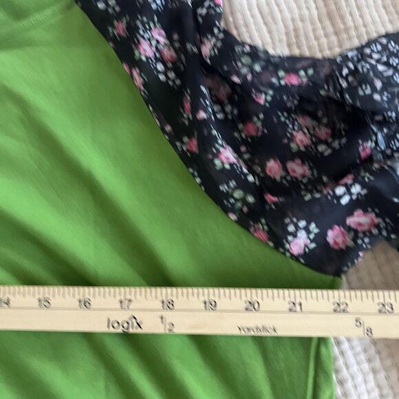 Boho Floral Leopard Floral Top Women Large Green Black Ruffle Bell Sleeve Tiered - Picture 8 of 9